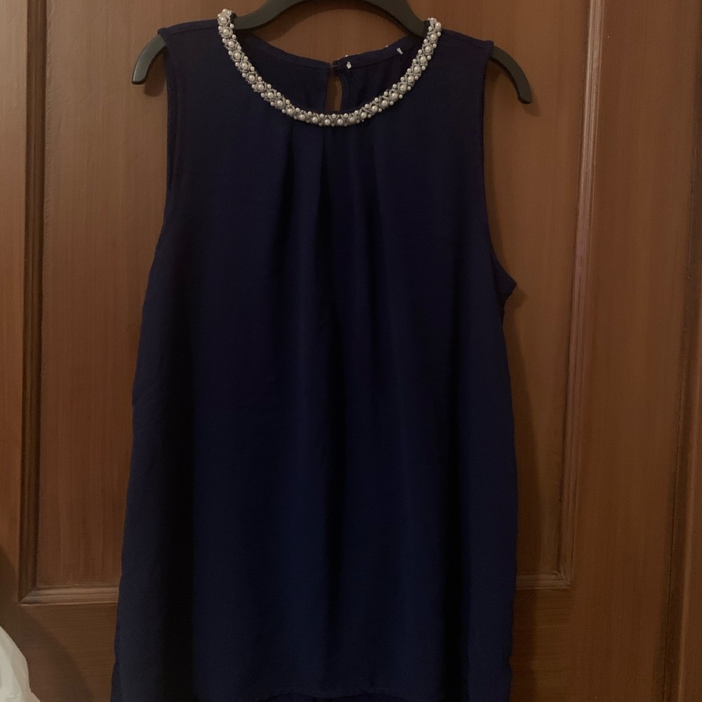 Navy blouse with pearls